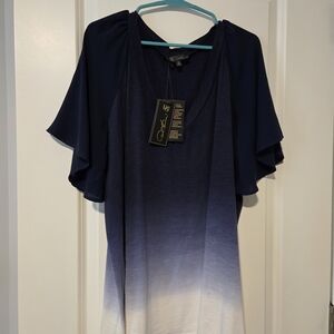 DG2 by Diane Gilman Navy to White Ombre V-Neck Flutter-Sleeve Tunic